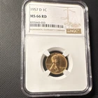 1957 D Lincoln Wheat Small Cent MS 66 RD NGC Bronze Business Strike