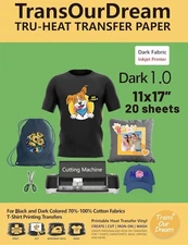 TransOurDream Tru-Iron on Heat Transfer Paper for Dark Fabric 20 Sheets, 11x17