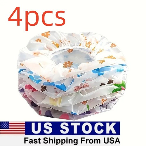 4PCS Shower Caps Elastic Reusable Waterproof Plastic Shower Cap for Women Ladie