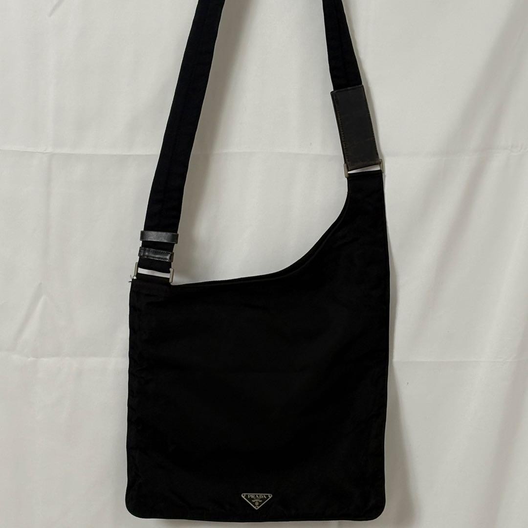 PRADA Nylon Shoulder Bag Black Triangle Logo Diagonal Crossbody Authentic Italy thumbnail 9