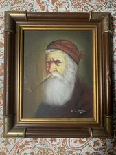 David Pelham Signed  Oil Painting Portrait Gallery Framed Bearded Man W/Cigar