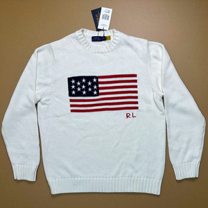 Bid Now Polo Ralph Lauren White American Flag Cotton Sweater Women Small