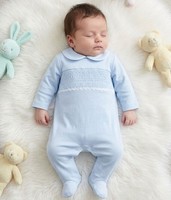 Baby Boy Sleepsuit Babygrow All in One Cotton Smocked Traditional Blue