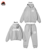 Full Zip Grey White Tracksuit Hoodie Joggers Streetwear Fashion Sweatsuit Men's