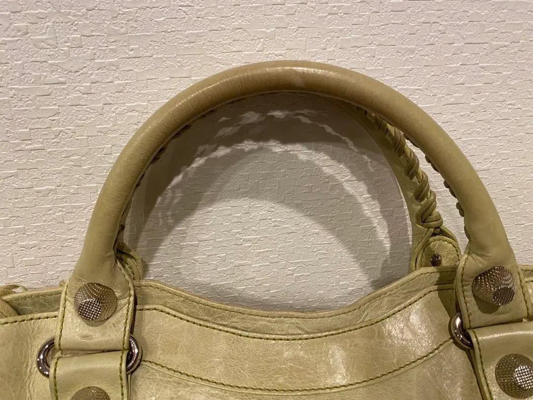 BALENCIAGA The Giant City bag 2way Handbag Beige Leather  Auth Silver GOOD thumbnail 6