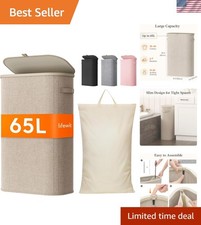 Cesta de lavandería delgada 65L con tapa, cesta de lavandería grande estrecha con plástico...