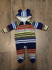 Old Navy Striped 1 Piece Sherpa Lined Winter Bunting Suit With Hood 0-3 Months