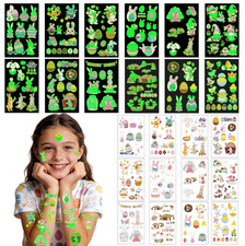 144Pcs Luminous Easter Temporary Tattoos, Egg Fillers Easter Basket Stuffers for