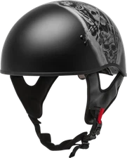 GMAX HH-65 Naked Motorcycle Street Half Helmet (Tormentor Matte Black/Silver,