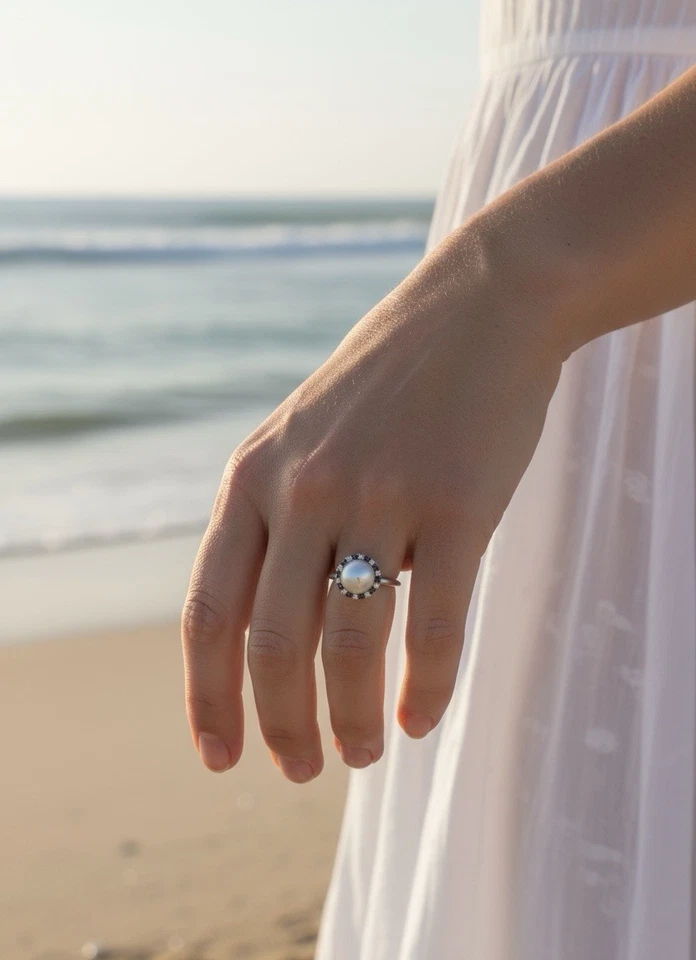 Anillo PANDORA ALE 50 plata de ley 925 perlas y halo de diamantes, tamaño 5,5 con caja Foto 4 de 4
