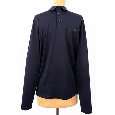 M NEW $1280 PRADA Men's Navy Blue Cotton LOGO POCKET Long Sleeve