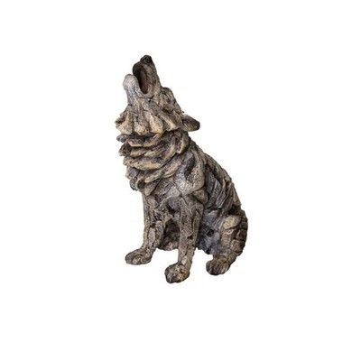 Moderner sitzender Wolf Steinoptik Harz Ornament handbemalt Garten Wohndeko