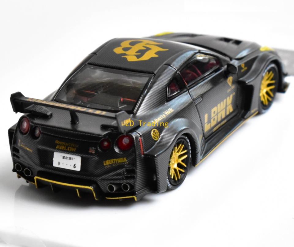 ZD DK 1:64 APA Black Carbon GTR R35 LBWK Sports Model Diecast Metal Car ...