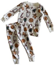 Carter's Ivory Milk and Cookies Christmas Print Toddlers Thermal Pajama Set 12M