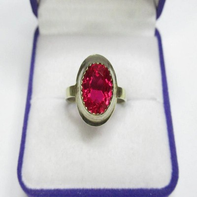 Vintage Soviet Ring Estate Gilt Sterling Silver 875 Tourmaline Stone Size 8 USSR