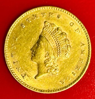 1855 G$1 US Indian Princess Head Gold Coin One Dollar AU In Case