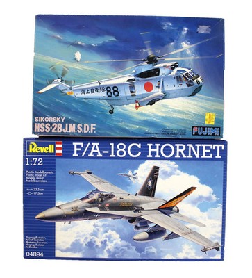 FUJIMI/REVELL ''1:72'' SCALE LOT OF 2 ASSORTED HELICOPTER & PLANE MODEL KITS