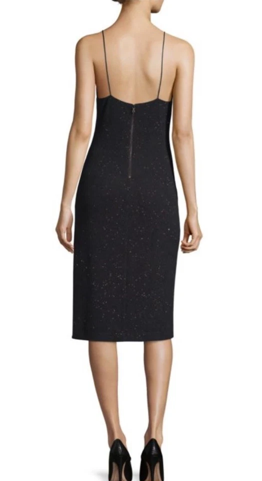 Vestido Alice + Olivia Midi Stila Metálico Seda Abertura Lateral 4 Negro Brillante Vacaciones Foto 2 de 4