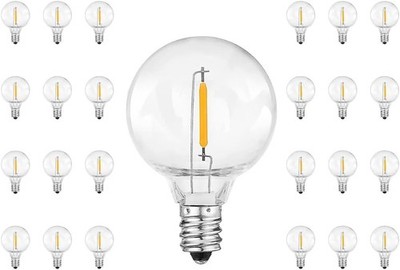 25PK G40 LED Replacement Bulbs, 0.6W 2700K Warm White, E12 Base Dimmable
