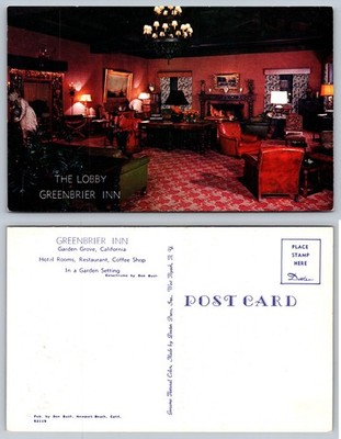 Greenbrier Inn Lobby Garden Grove California Postcard