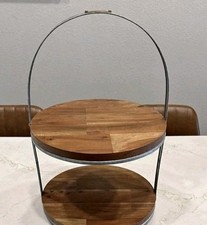 Hearth Hand Magnolia 2-Tier Wood Galvanized Metal Cake Dessert Stand NEW