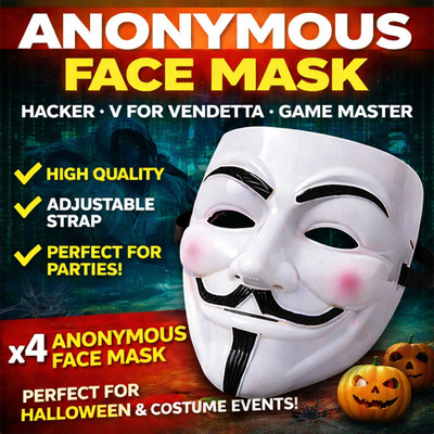 4 X WEISSE ANONYME HACKER PROTEST TYP FAWKES HALLOWEEN KOSTÜM GESICHTSMASKE