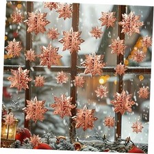 Christmas Hanging Snowflakes Decorations 3D Large Glittery Snowflakes Rose Gold