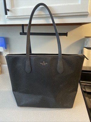 Kate Spade Glimmer Large Top Zip Tote Shoulder Bag Glitter Holiday Black Stylish