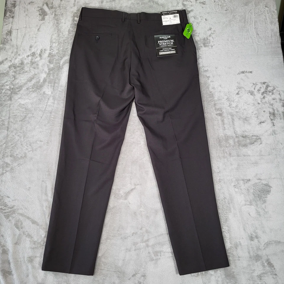 Haggar H26 Pants Mens 36x32 (Fits 37x32) Black Wrinkle Free Straight Stretch - Image 4 of 4