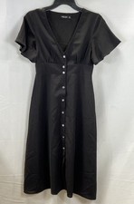 Nasty Gal Women's Black V-Neck Flutter Sleeve Button Down Midi Dress Size 4