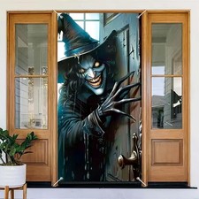 Halloween Door Cover 71x35 Inch Creepy Witch Banner inches, Dark