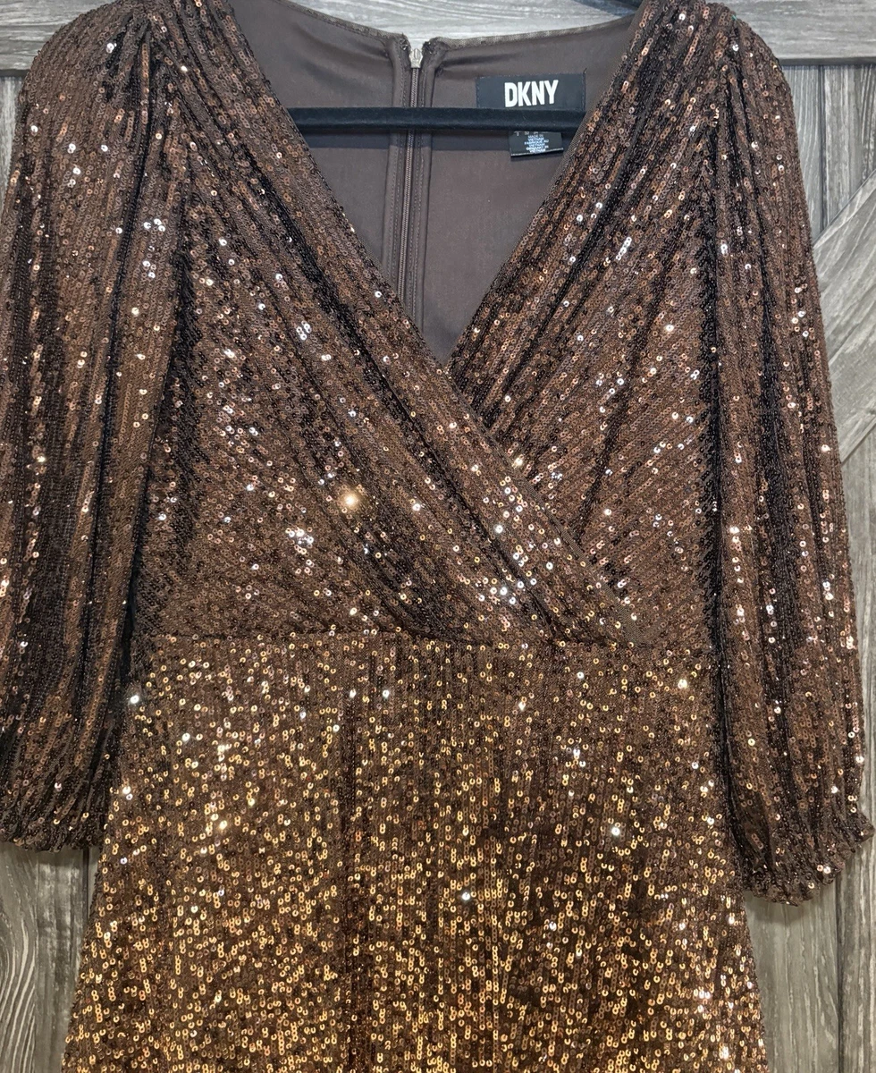 dkny women's long sleeve ombre faux wrap sequin dress DKNY Party/Cocktail Long Sleeve Dresses for Women