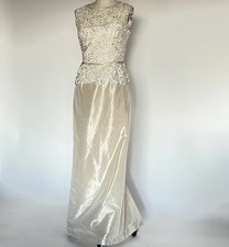 Teri Jon Evening Gown Elegant Satin Embroidered Sequin Fitted Bodice Sz 4 Ivory