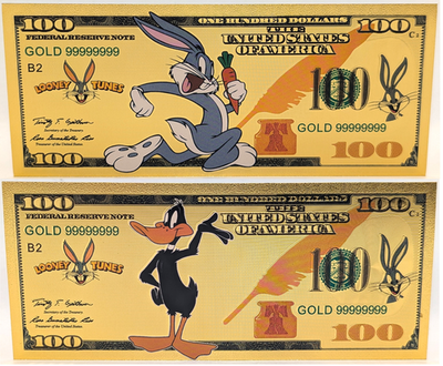 Looney Tunes Bugs Bunny & Daffy Duck $100 Dollar 24K Gold