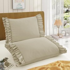 Ruffled Pillow Cases Set of 2, Queen Microfiber Queen - 20 x 30 Inch Beige