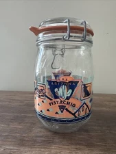 VTG 1990 Arizona Pistachio Mason Jar Cactus Coyote 1 Liter France Pastel Saguaro
