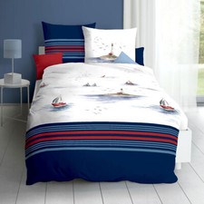 Bettwäsche Segelboot Leuchtturm blau Kaeppel