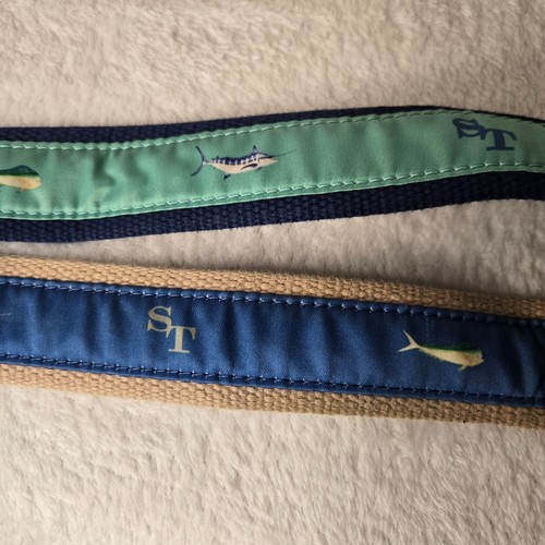 2 SOUTHERN TIDE Woven Canvas Leather PREPPY SwordFish Ocean BELTs 30** - Picture 8 of 16