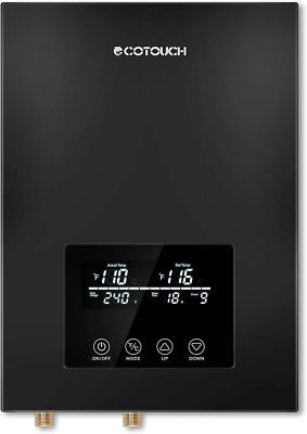 ECOTOUCH Point-of-Use Tankless Hot Water Heater - 6.5kW, 240V, Digital Display, Self-Modulating, Overheat Protection, Instant Hot Water For Sinks