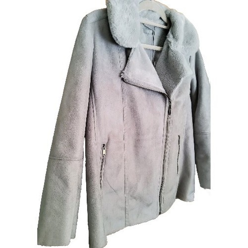 BNWT - Katies Fully Lined Silver Sherpa Biker Jacket Size (12) Zippered Pockets - Picture 2 of 11