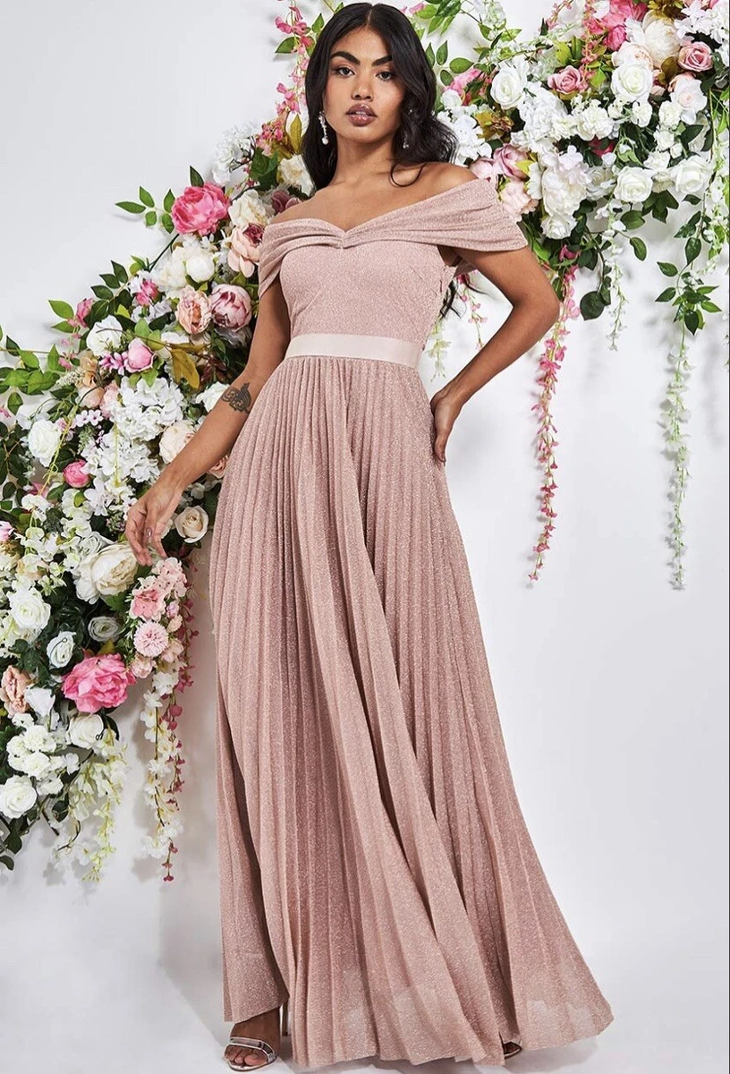 Bardot pleated maxi prom cheap dress