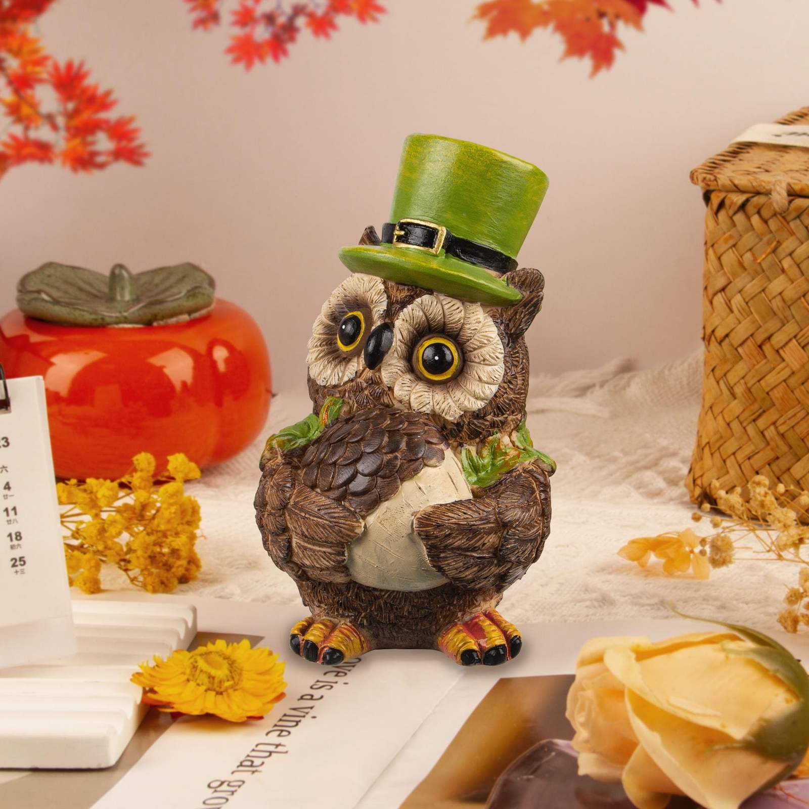 Owl Figurines Home Decor Resin Fall Owl Decor Thanksgiving Table Centerpiece ...