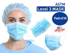 50 PCS Face Mask MEDICAL Surgical Dental Disposable ASTM LEVEL 3 Mouth Cover Ear