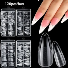 120Pcs False Long French Nail Tips Fake Nails Art Acrylic Nail Gel White Clear↔