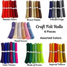 FabricLA Craft Acrylic Felt Rolls 6 Pieces 12" X 18" Soft Felt Material Assorted