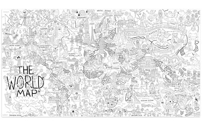Riesiges Jumbo Weltkarte Ausmalposter für Kinder Kritzeln Kunstpapier - 47x33''
