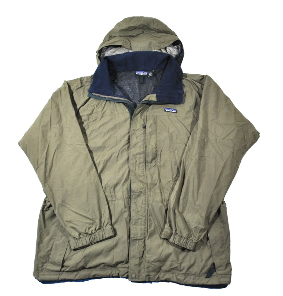 Vintage Patagonia 90s Rain Wind Green Zip Hood Jacket Size Large