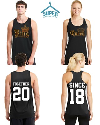 Couple Matching TANK TOP King Queen WILD TOGETHER SINCE Back Side DATE NUMBERS