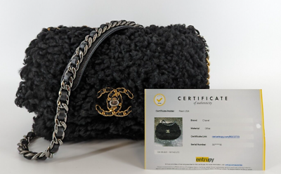Authentic Chanel Shearling Sheepskin Medium Chanel 19 Flap Black