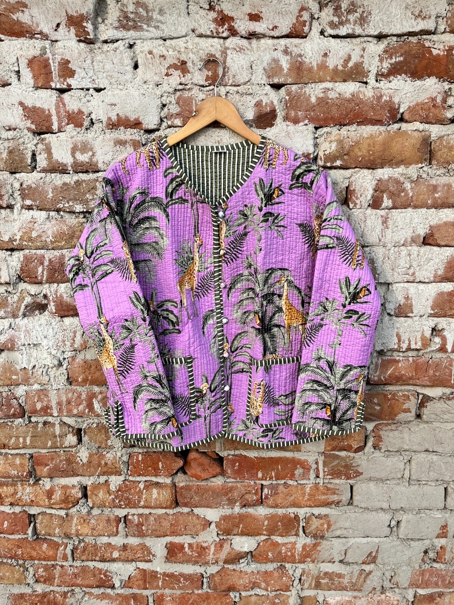 Indian Cotton Purple Giraffe Reversible Jacket Womens Clothing
